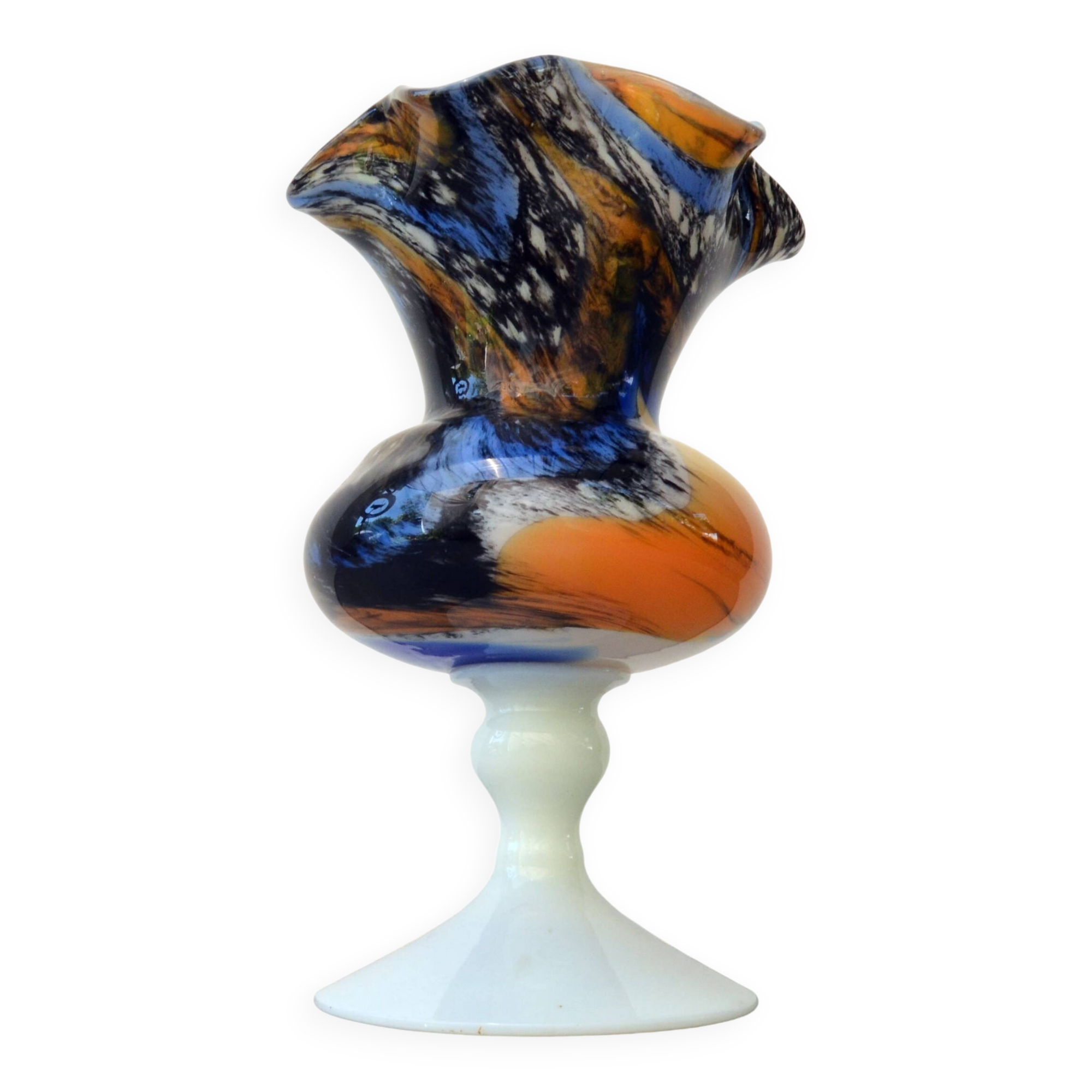 Mid Century Blue and Rust Carlo Moretti Glass Vase