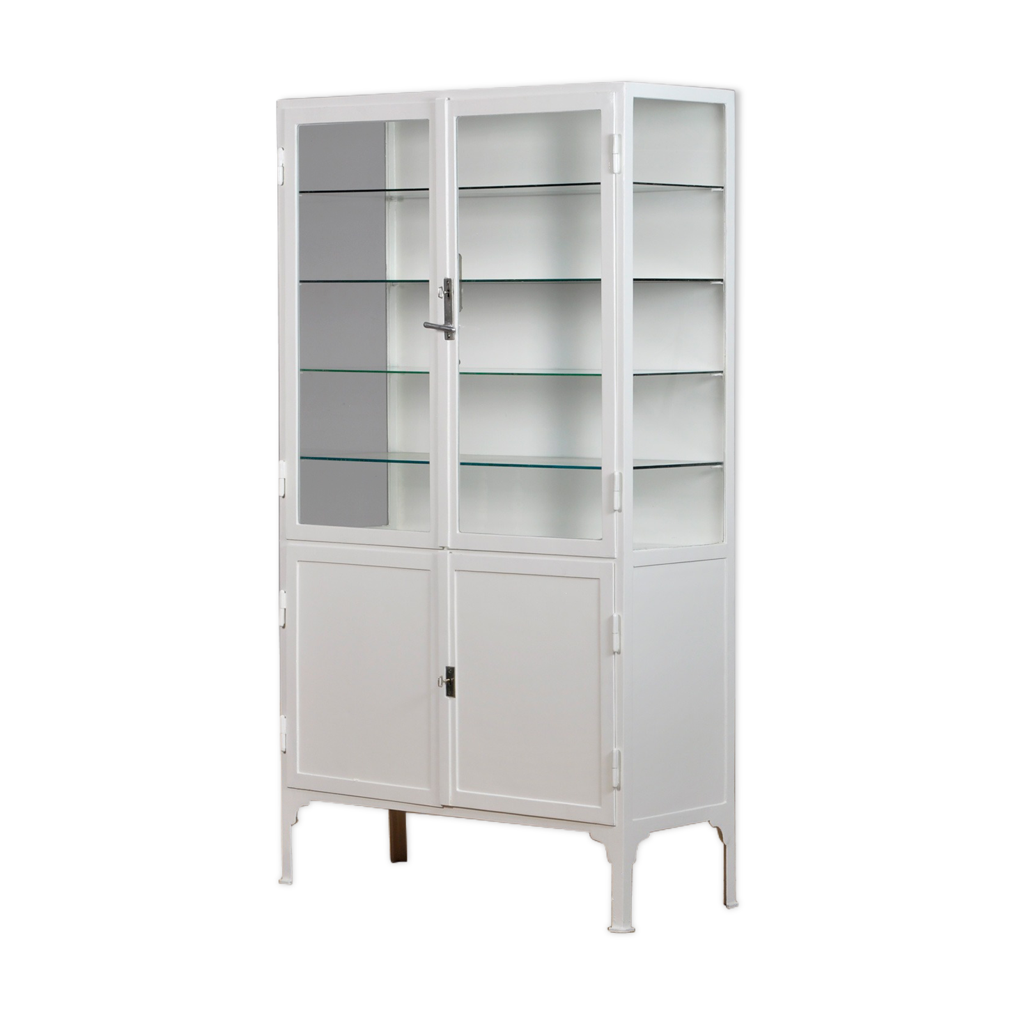 Medical Iron And Glass Cabinet, 1940s