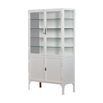 Medical Iron And Glass Cabinet, 1940s