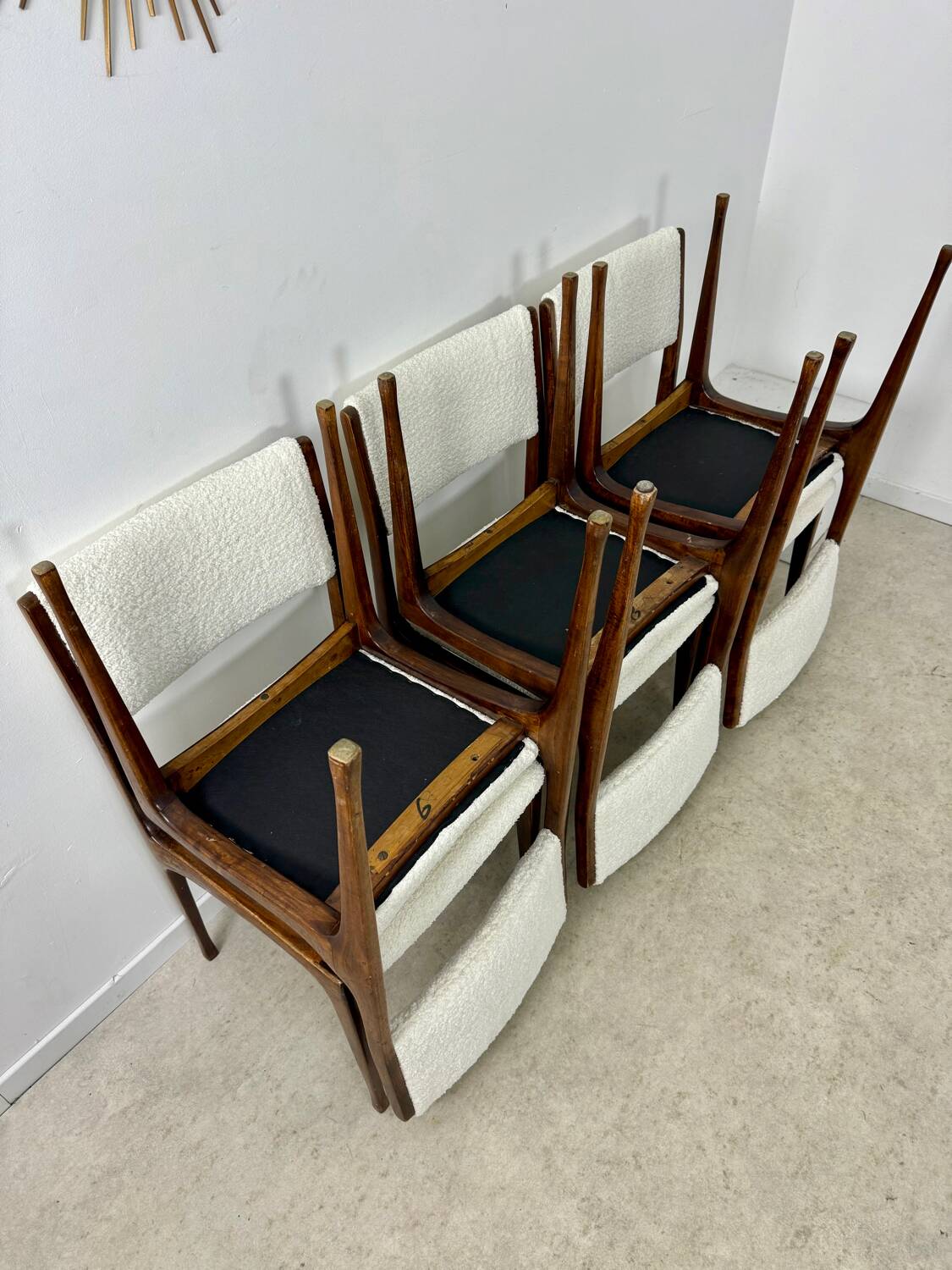 Set of 6 Italian design chairs Carlo de Carlo Cassina model 693 late 50s bouclette