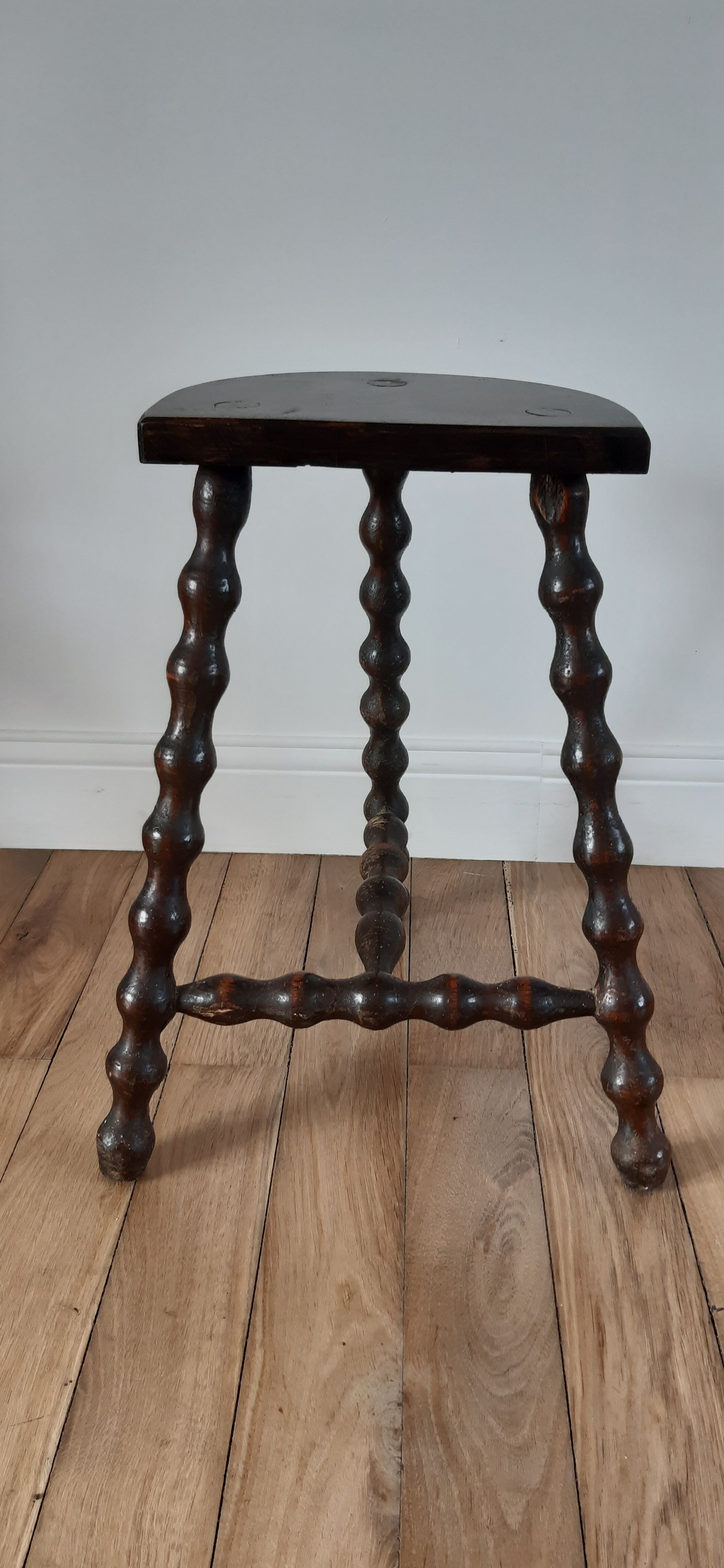 Stool vintage tripod wooden plant beaded feet