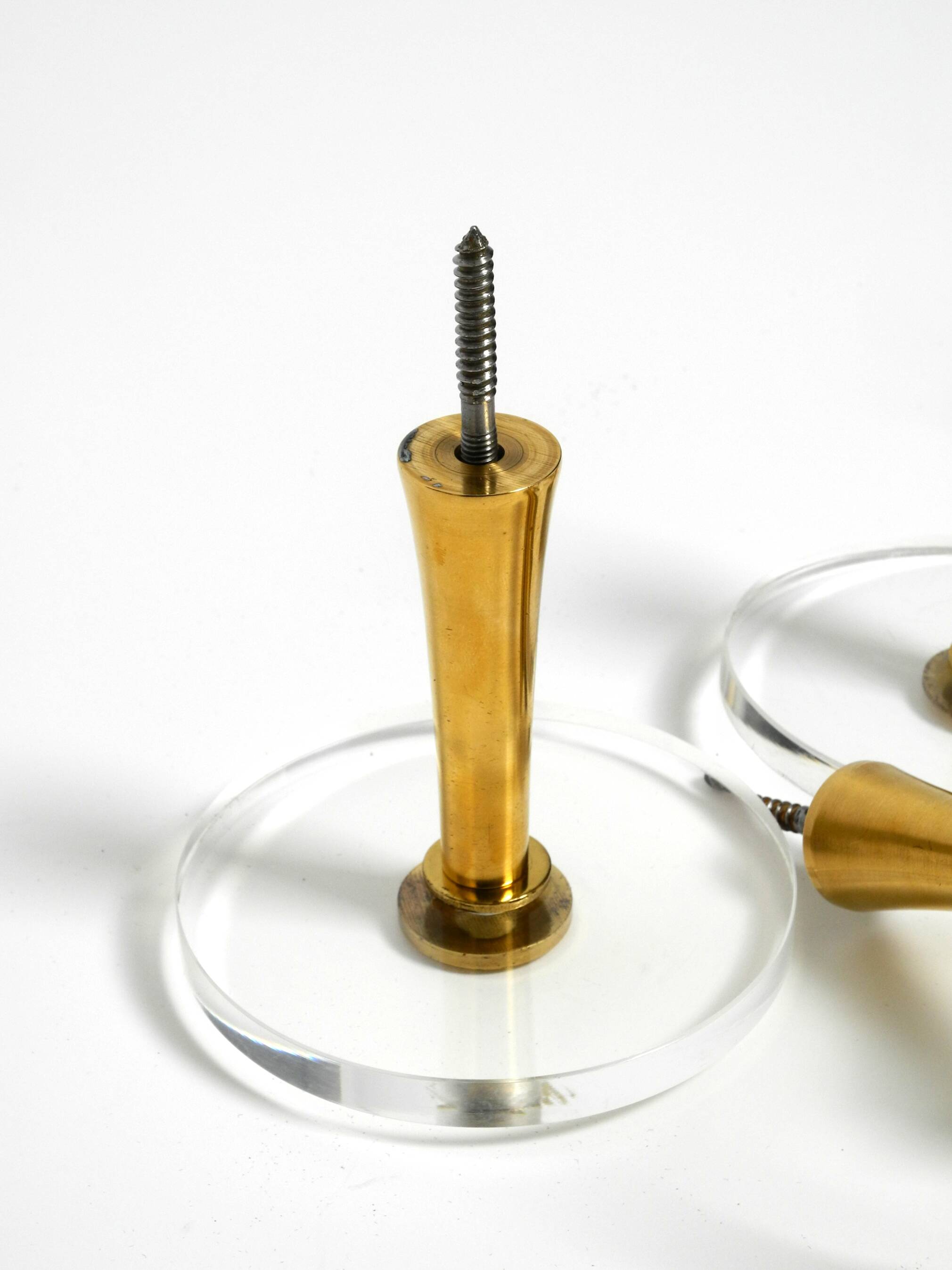 70s set of 6 coat hooks made of brass and plexiglass Vereinigte Werkstätten