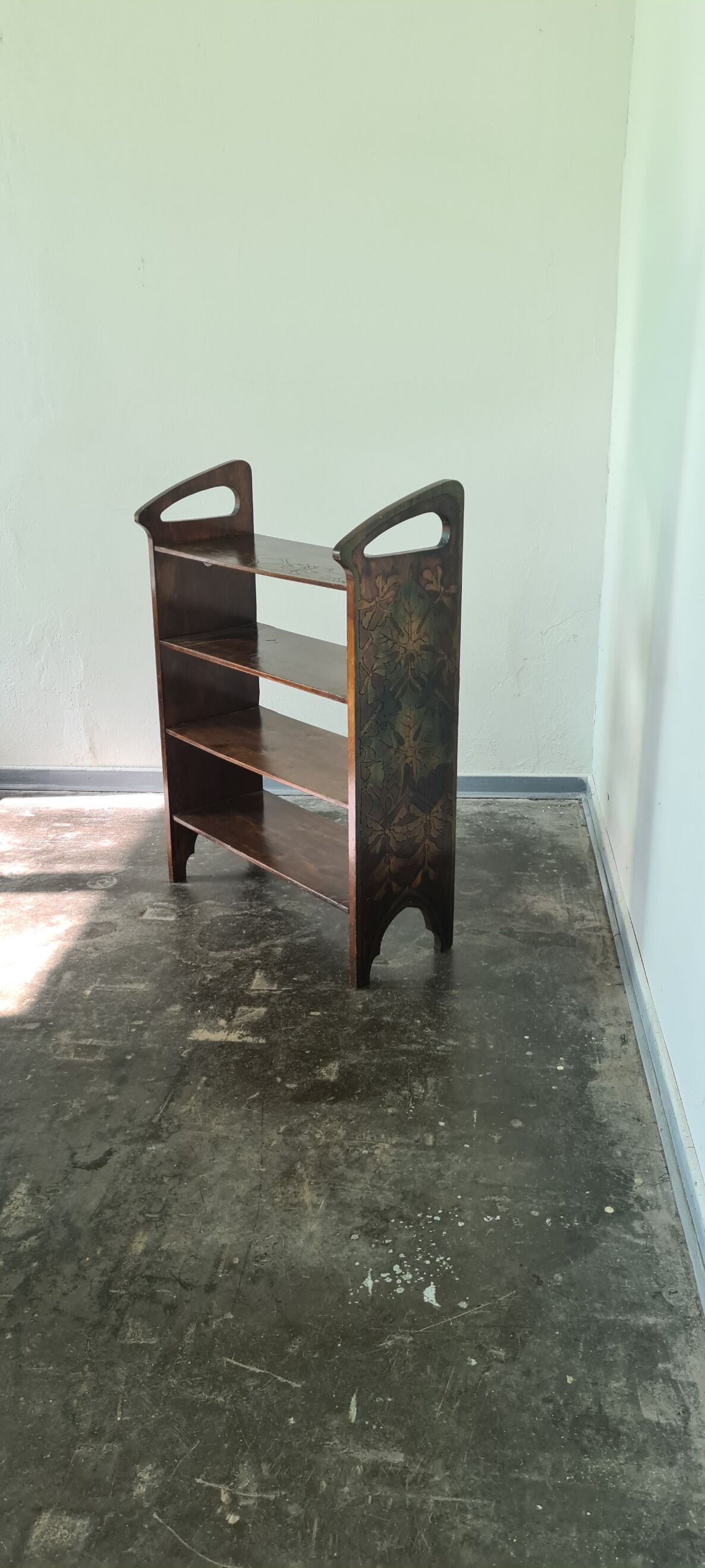 Antique Art Deco free standing wooden shelf