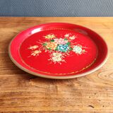 Old Red Plate Signed - Hand-Painted Floral Decoration