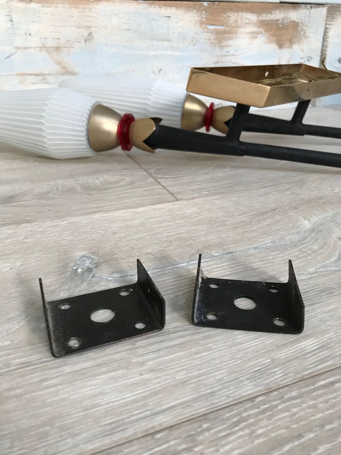 Pair of vintage metal and brass sconces