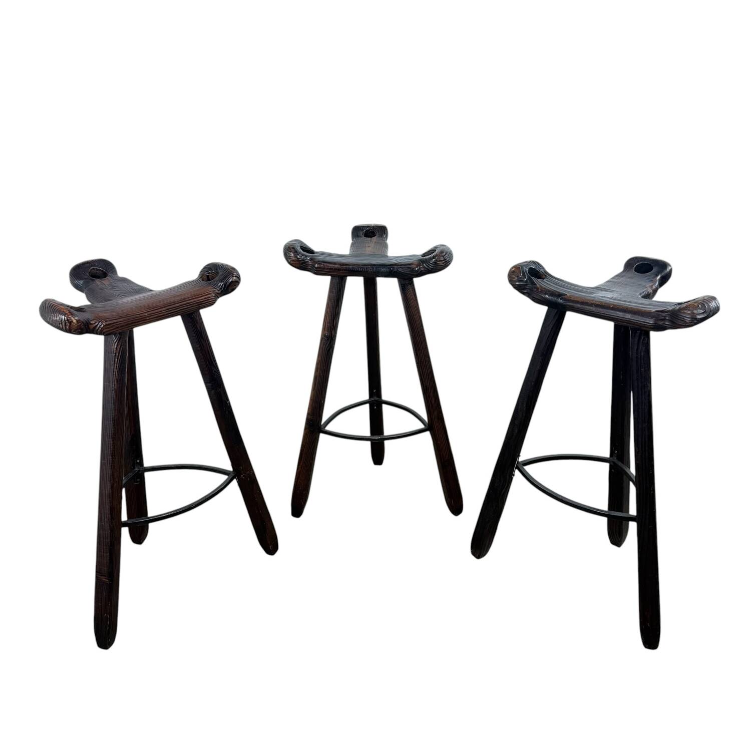 Set of 3 Vintage Spanish Brutalist Marbella Stools