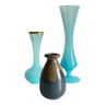 Vases bleus en gres et verre opalin vintage