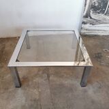 Table basse chrome et verre, design années 70