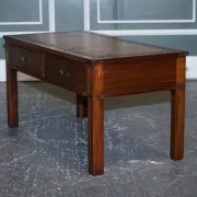 Coffee Table Military Campaign with Brown Leather Top from Harrods London