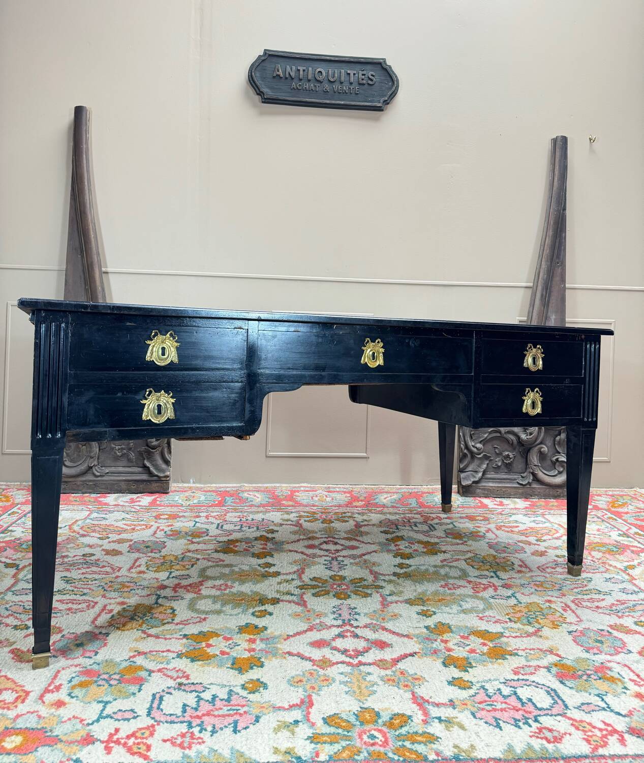 Large Louis XVI Period 18th Century Blackened Wood Flat Desk