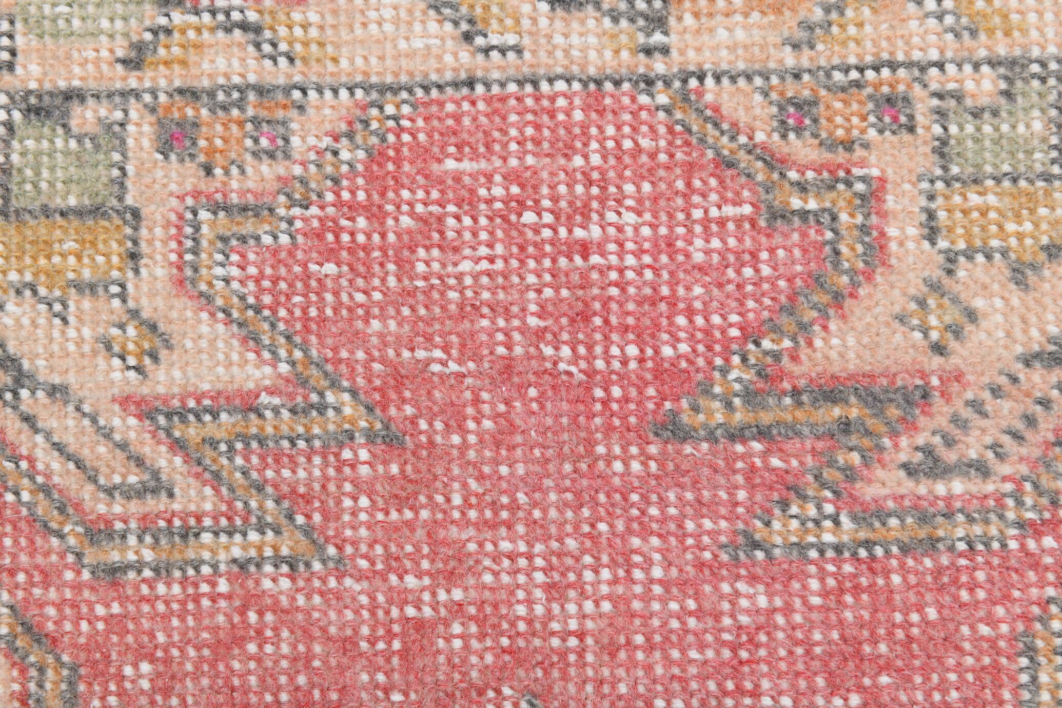 4x7 Vintage Small Size Area Faded Coral Red Turkish Vintage Rug, 127x223 Cm