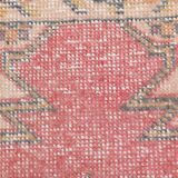4x7 Vintage Small Size Area Faded Coral Red Turkish Vintage Rug, 127x223 Cm