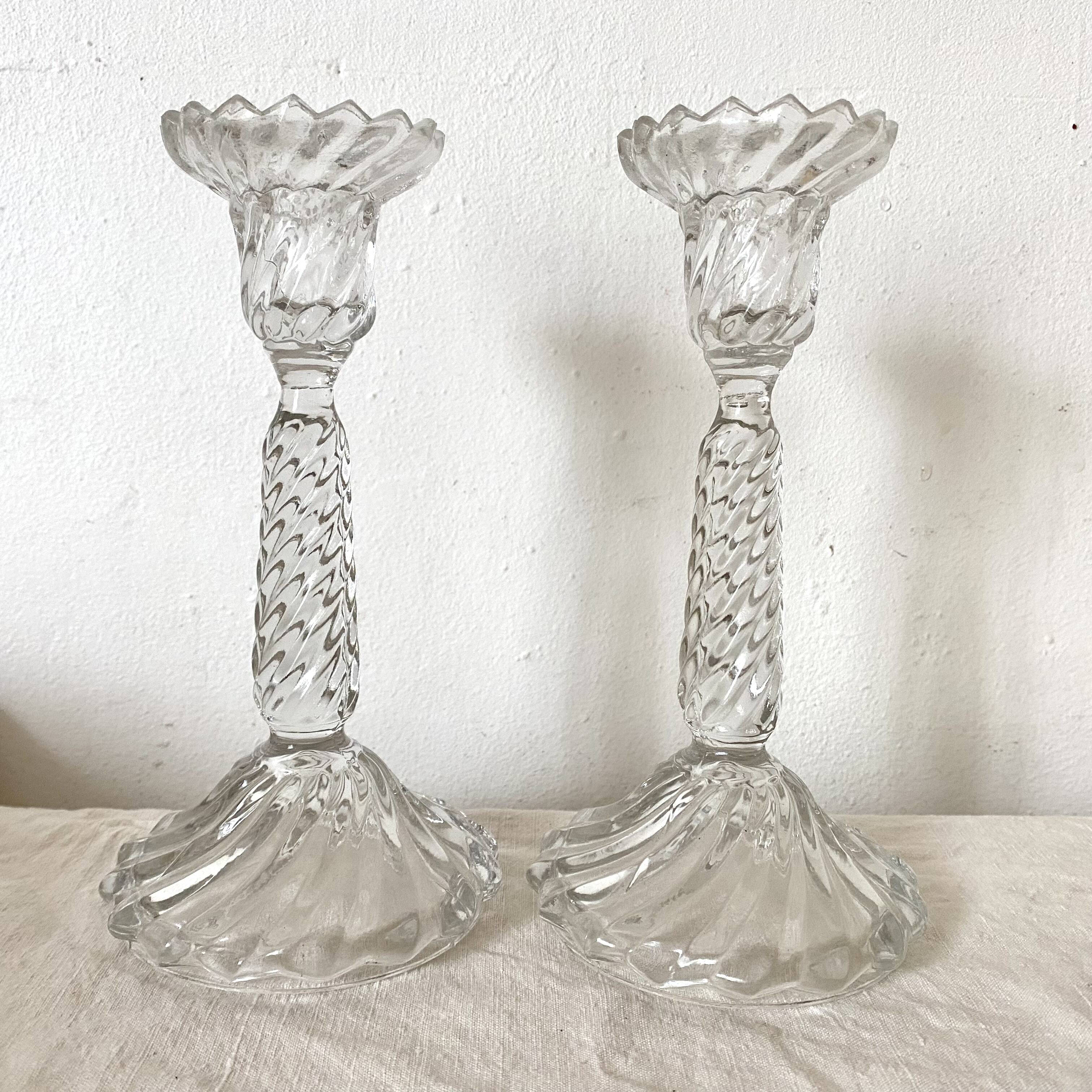 Pair of molded glass candlesticks - 1960s
