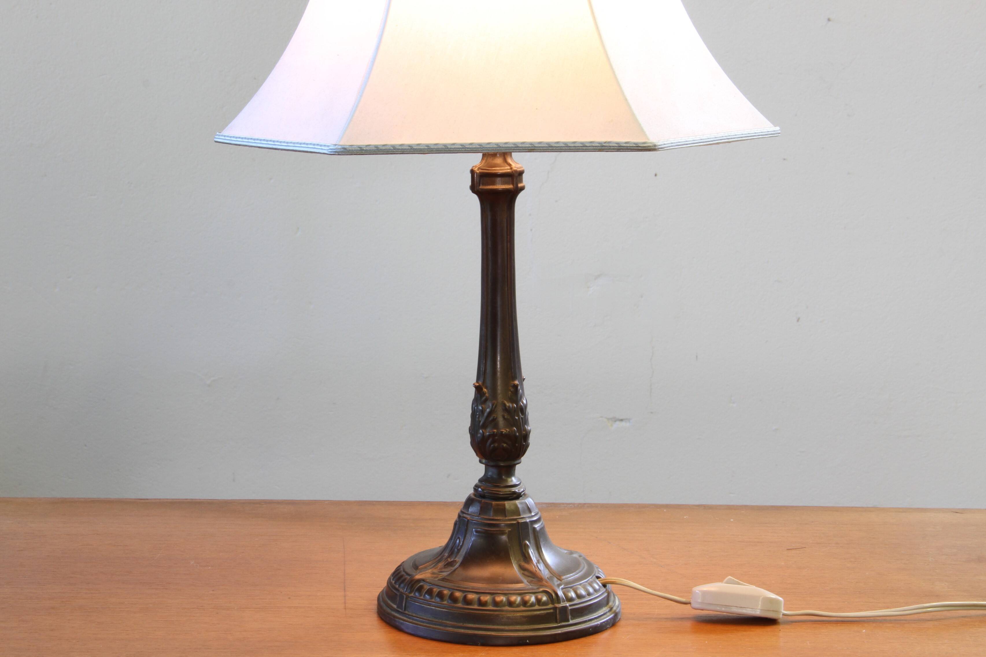 Vintage 1920s Danish table lamp in the style of Just Andersen Diskometal design