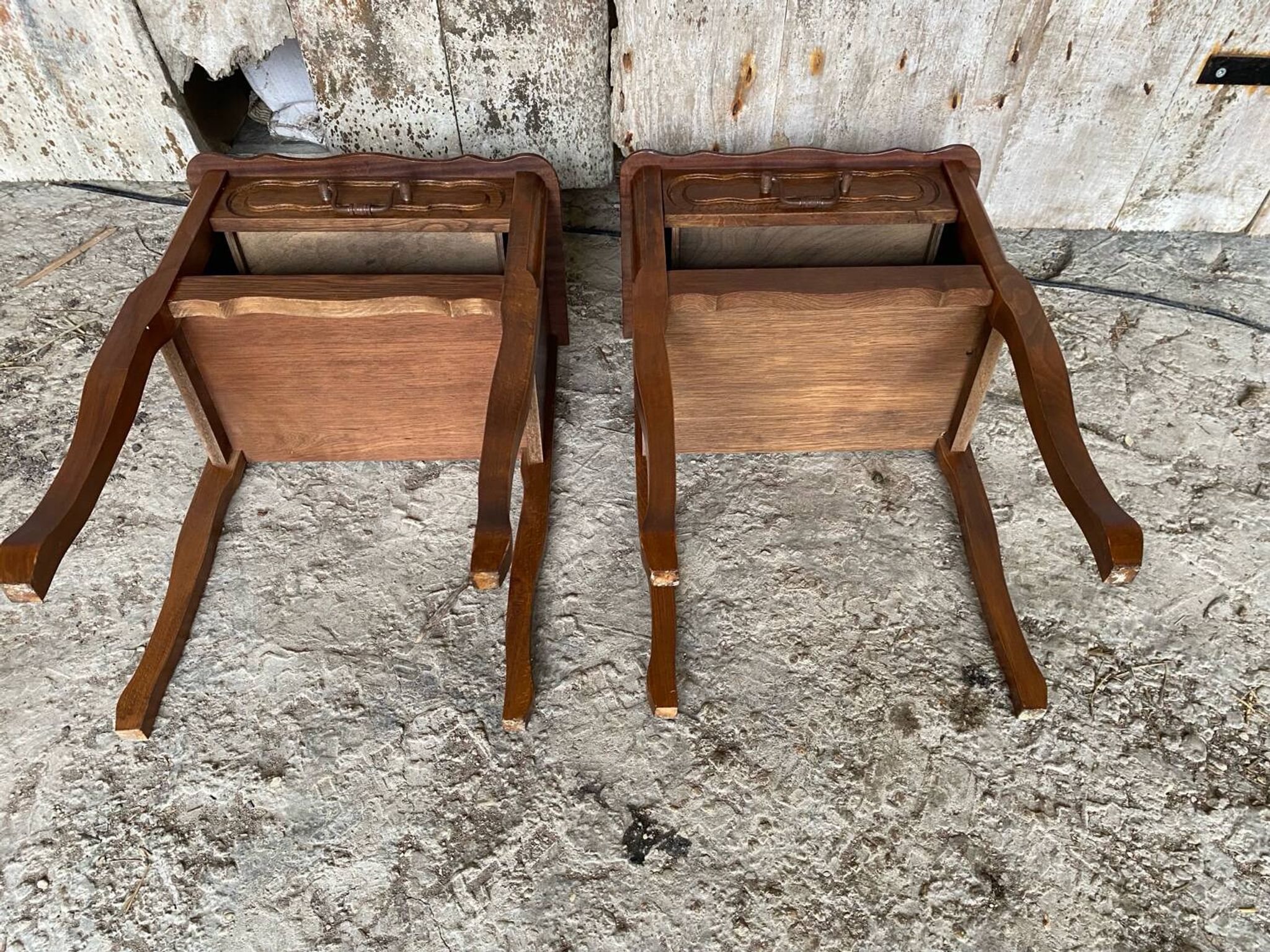 Paire chevet table nuit style louis xv bois tiroir + case vintage