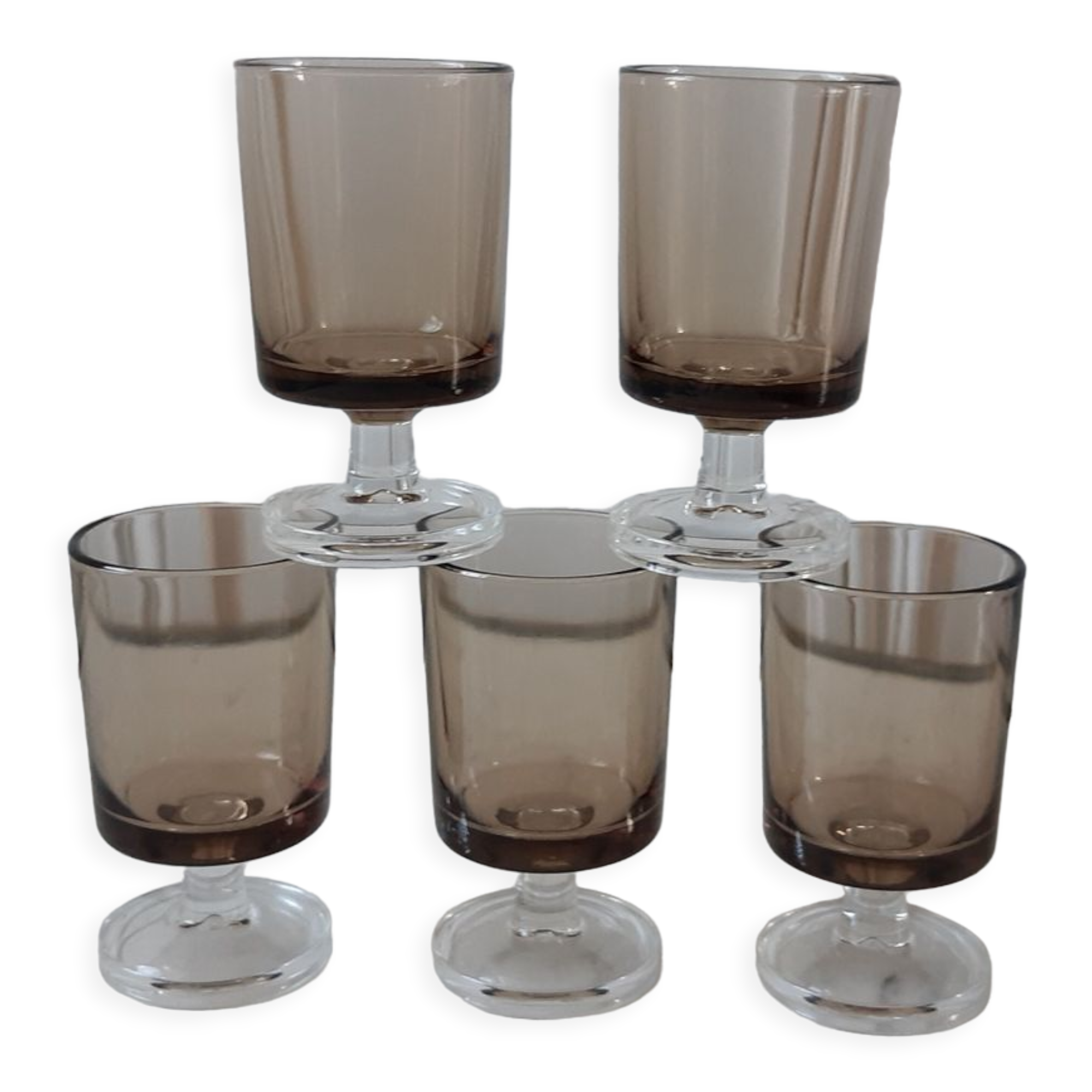 Set of 5 small glasses in smoked glass Made in France 70s