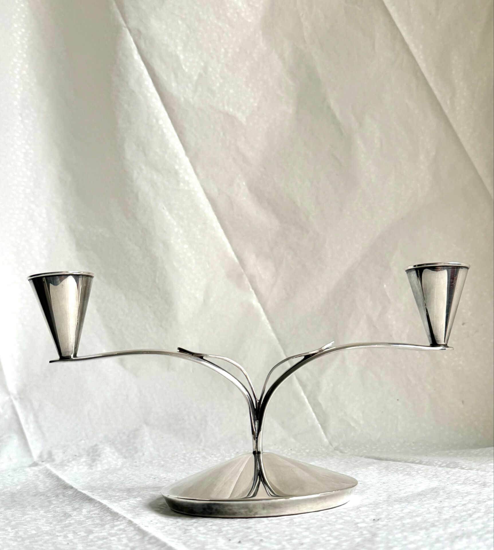 Bougeoir double en argent massif de style Art Déco danois