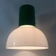 Vintage industrial suspension in green metal and white plastic lampshade. Year 70