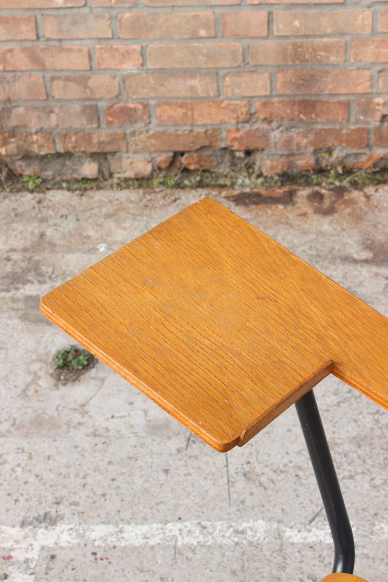 Student desk chair in steel & wood, France 1950s
