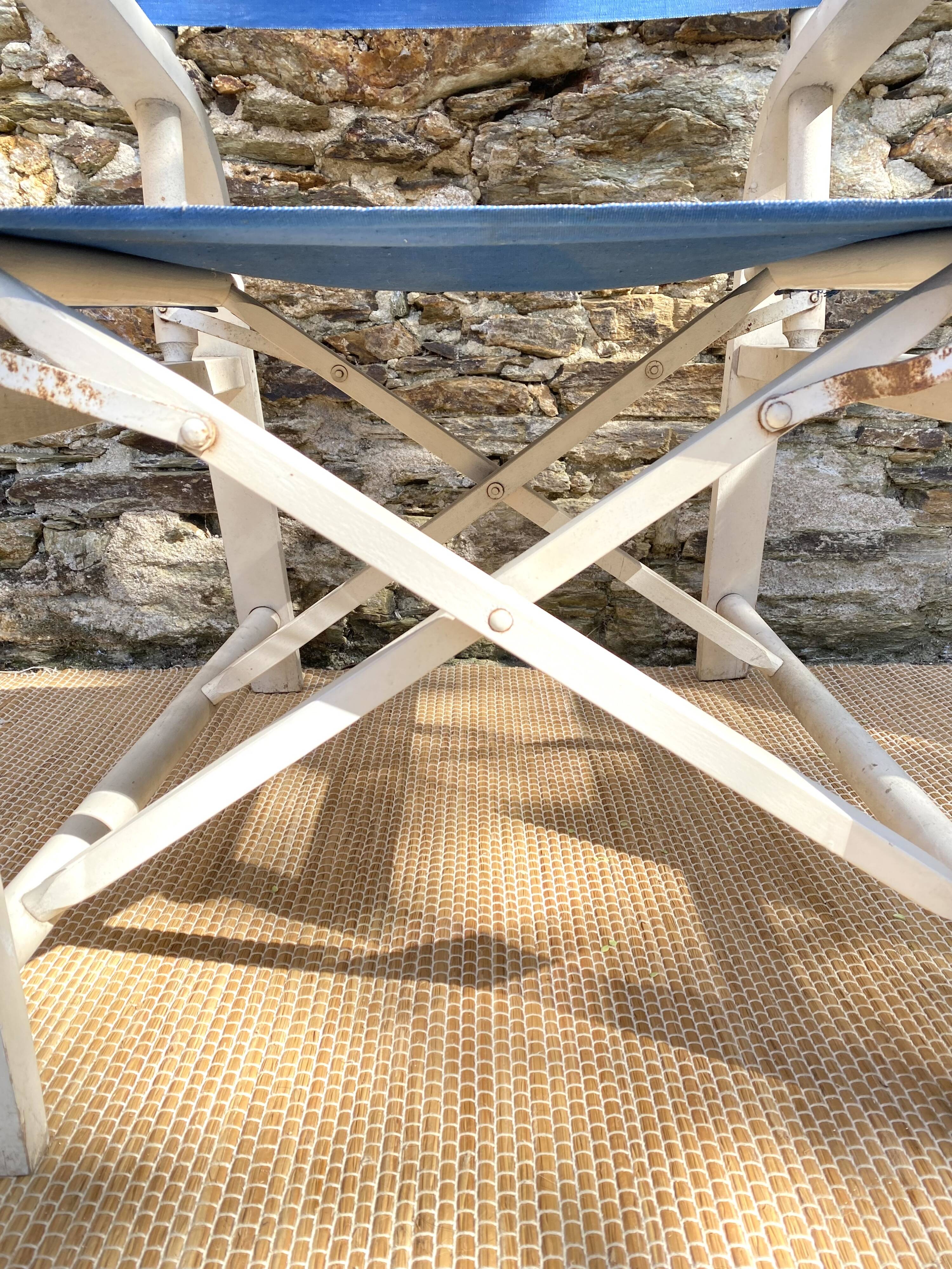 Folding canvas armchair by the sea La Baule 1960s
