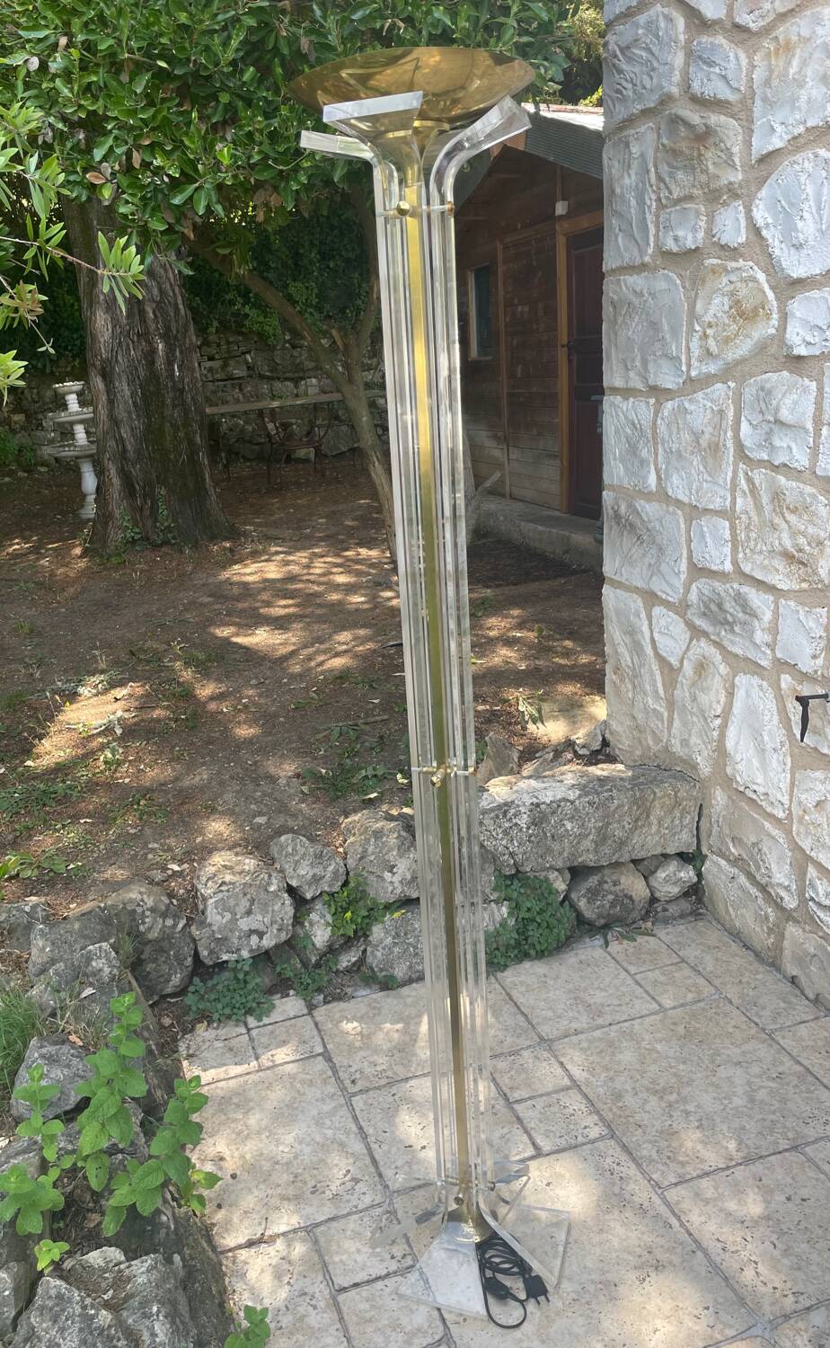 Floor lamp in plexiglass and gilded brass, 20th century period