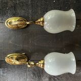 Pair of vintage brass and glass wall lights