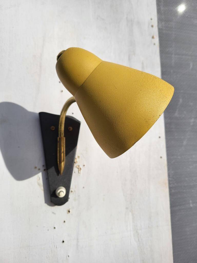 Yellow adjustable casserole wall light 1950
