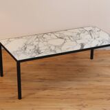 Rectangular coffee table in black lacquered metal and Arabescato marble