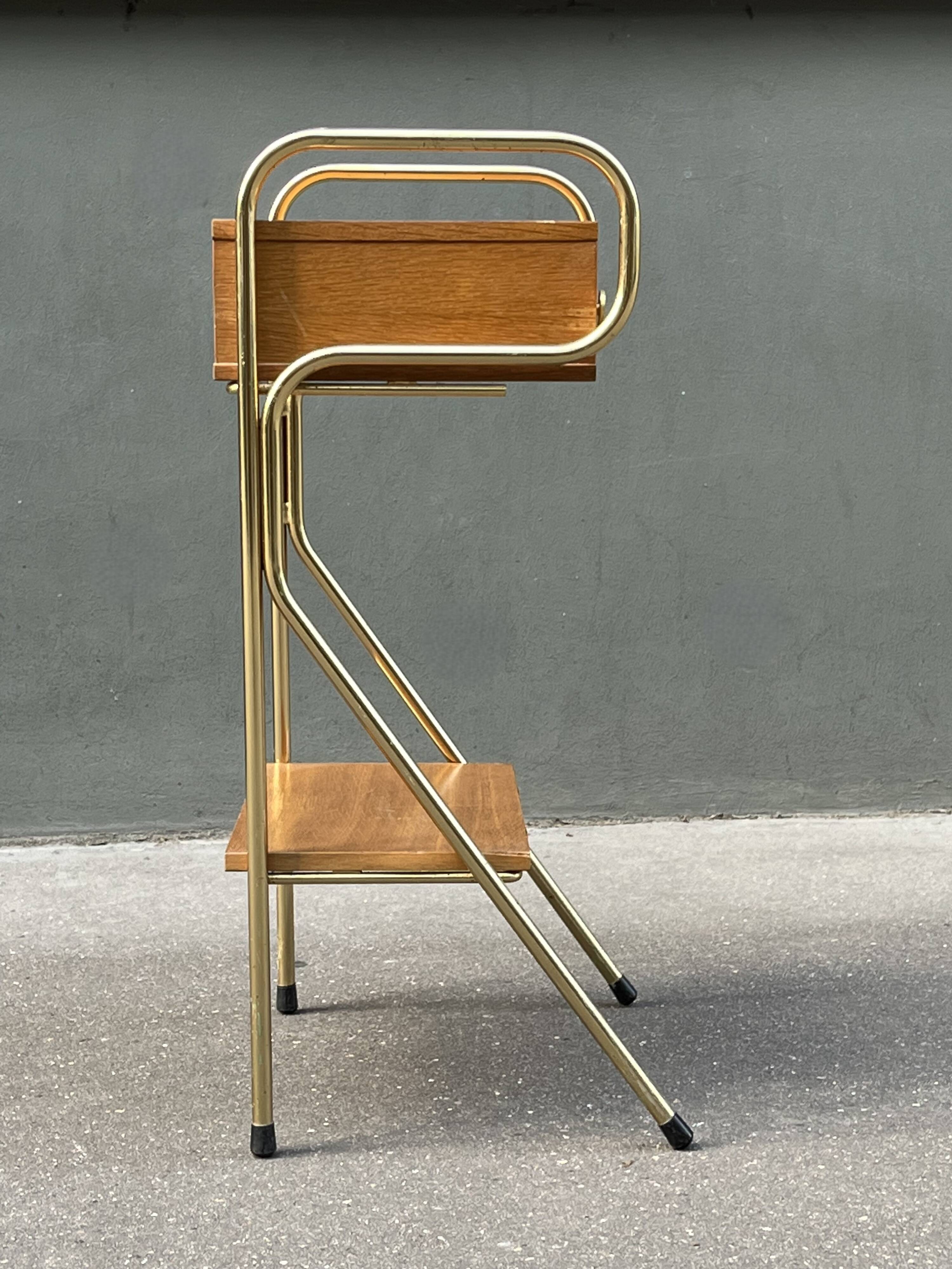 60s wooden and gold metal bedside table