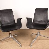 Pair of Danish armchairs in Black Leather and Chromed Steel, model FK 6725 Fabricius & Kastholm by Knoll