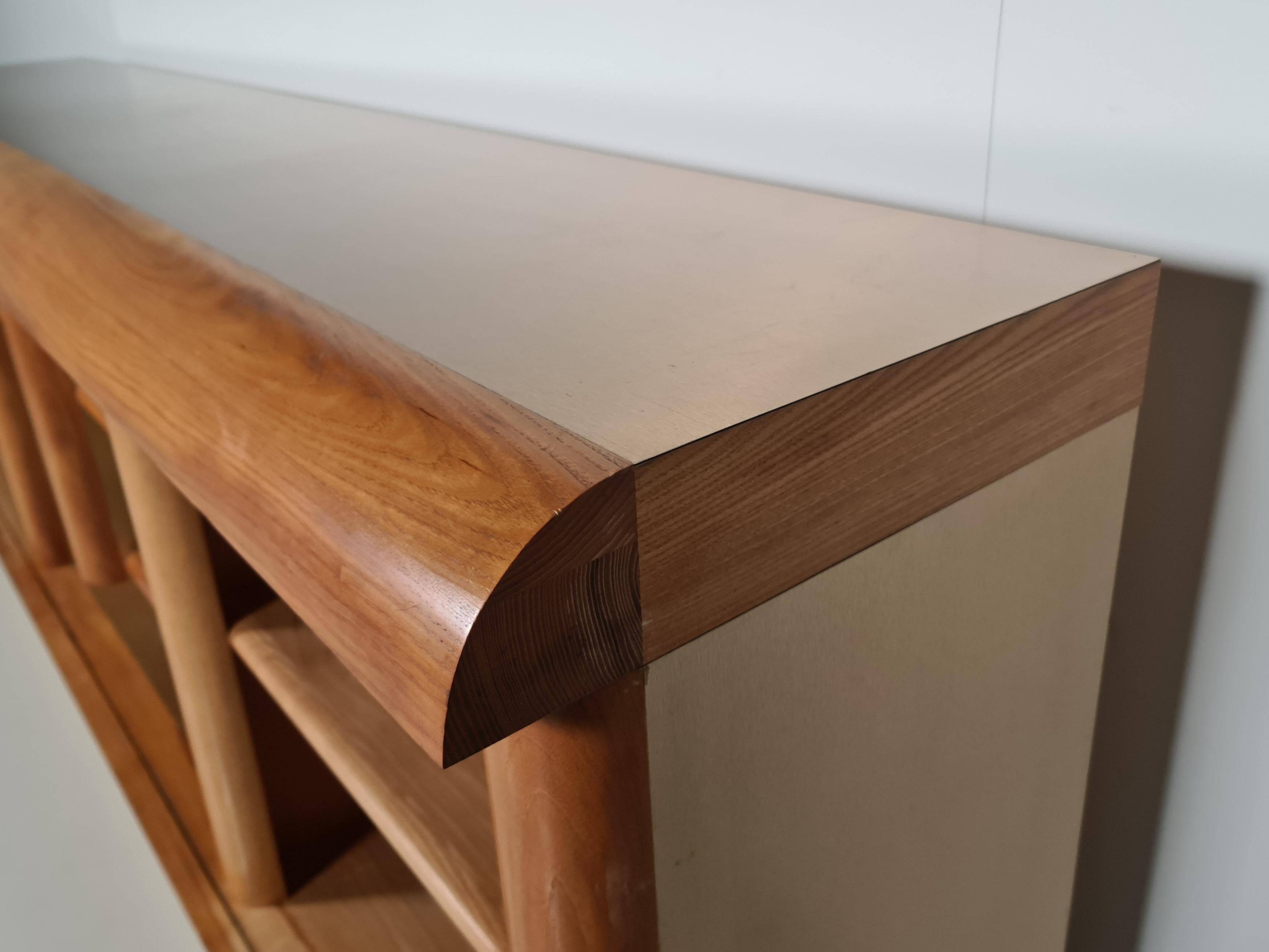 Enfilade/Credenza in oak and brushed brass, Italy, 1970