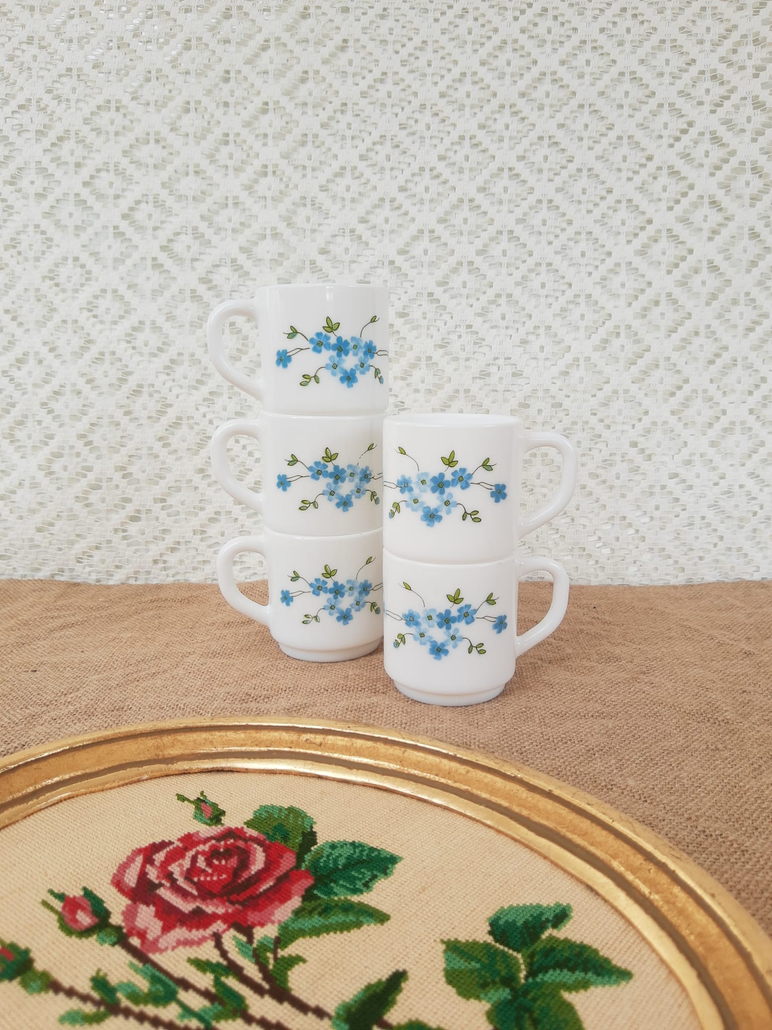 Set of 5 cups espresso Arcopal Myosotis Veronica vintage