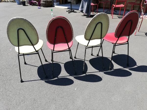 Série de 4 chaises vintage rouge et jaune