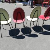 Series of 4 red and yellow vintage chairs