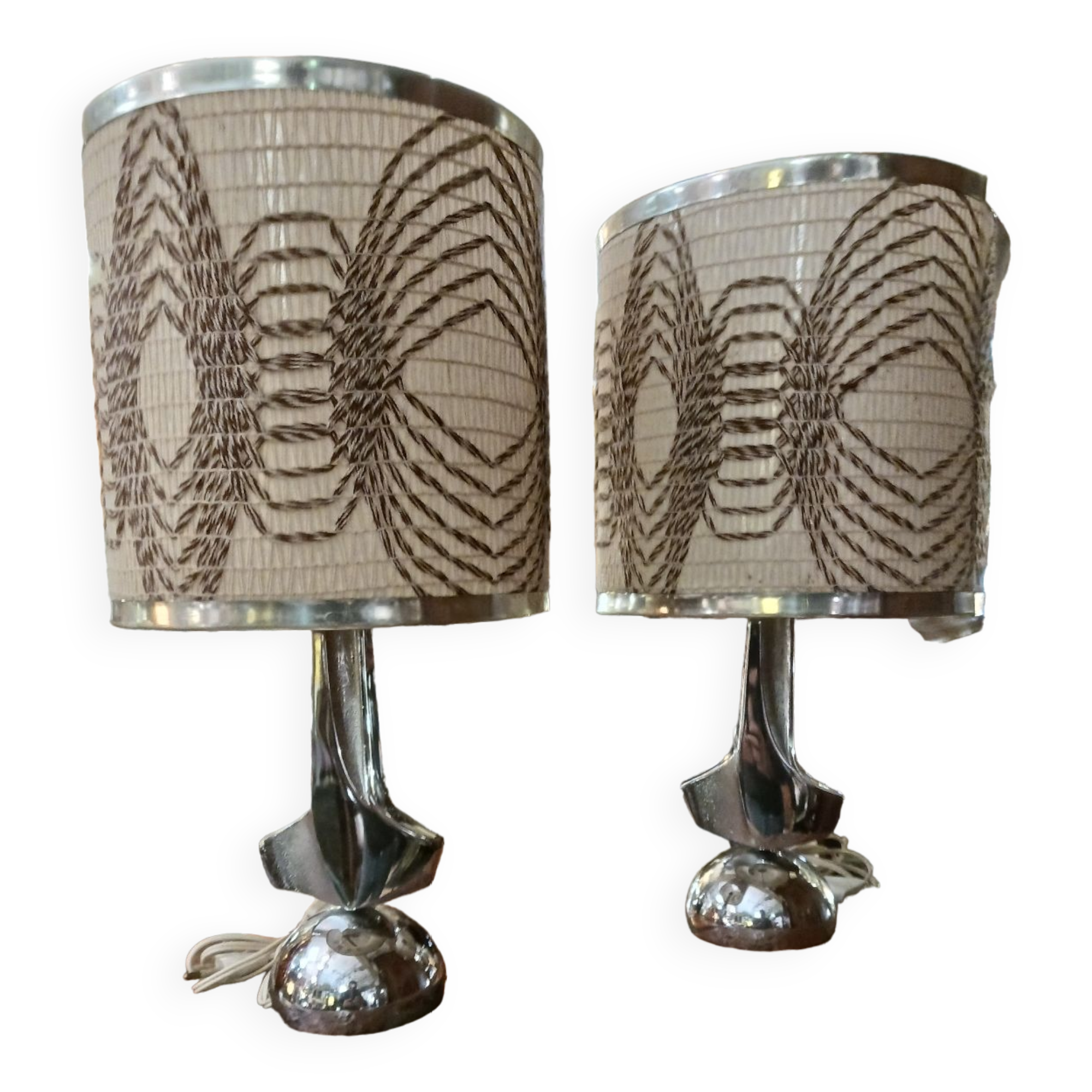 Paire de lampes 1970, bronze Argenté,  abat-jour cinétique.