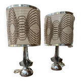 Pair of 1970 lamps, silvered bronze, kinetic lampshade.