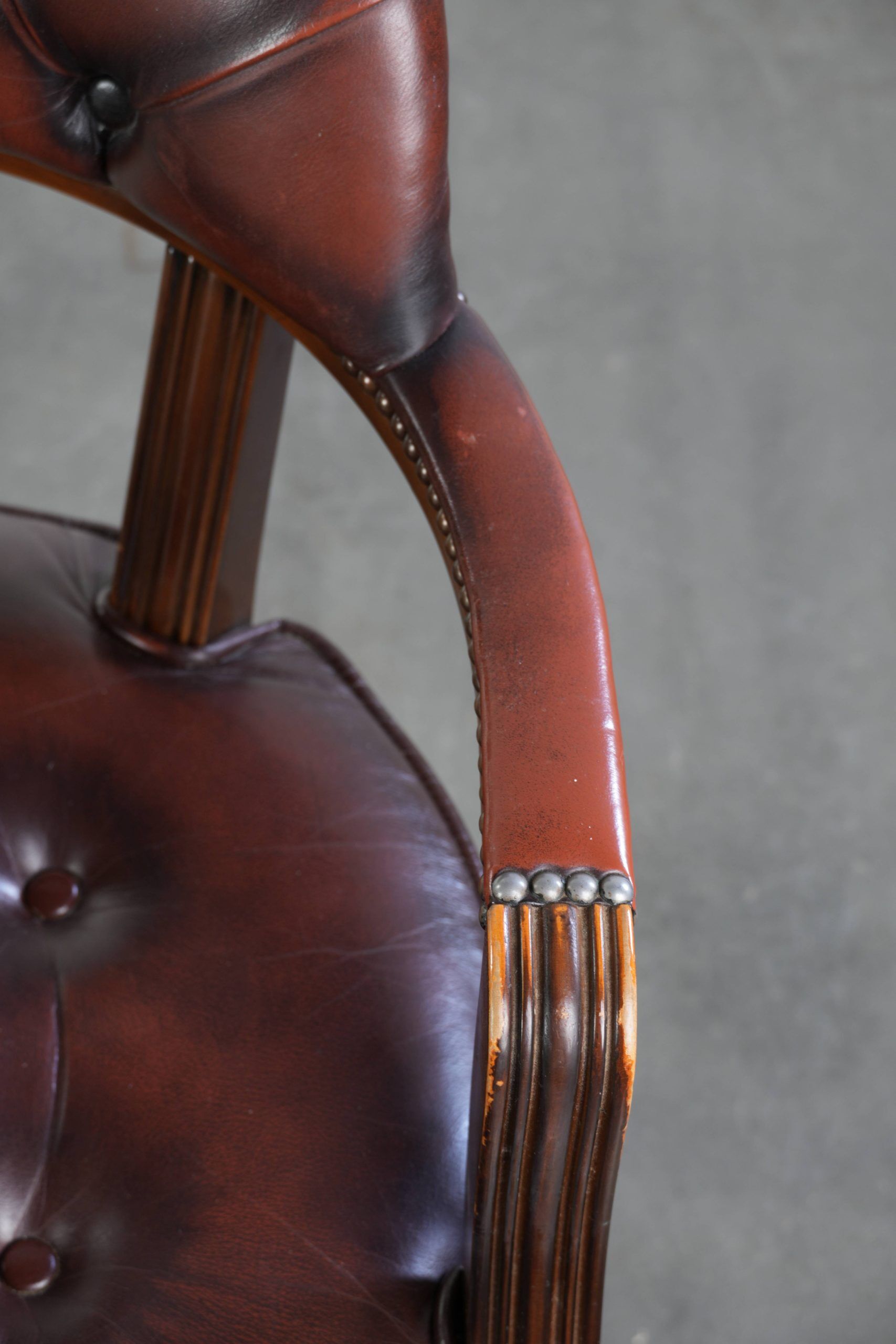 Set of two brown cowhide leather Chesterfield dining chairs