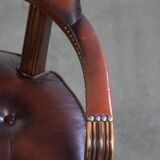 Set of two brown cowhide leather Chesterfield dining chairs