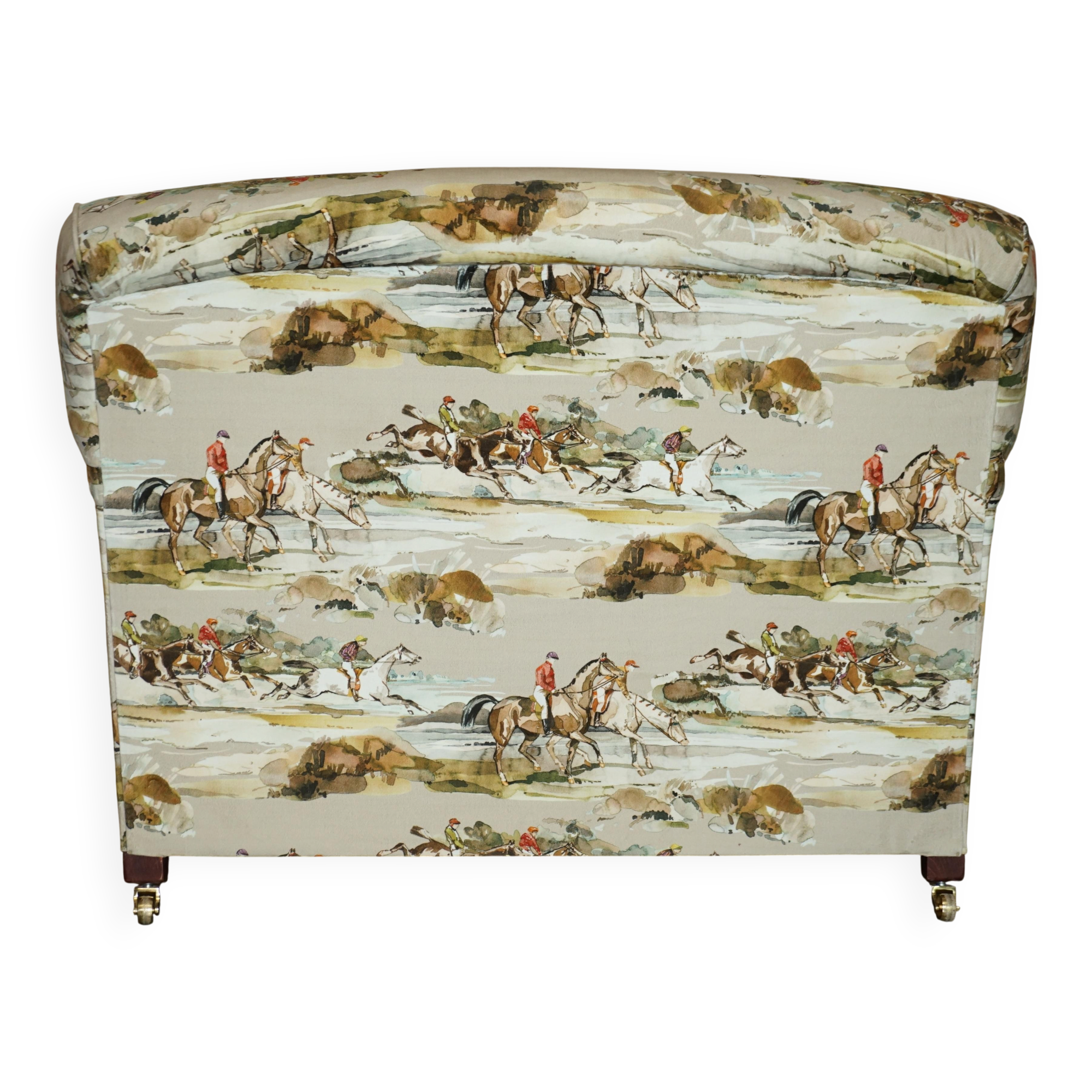 Pair of Custom Love Seat Howard Armchairs Mulberry Morning Gallop Velvet