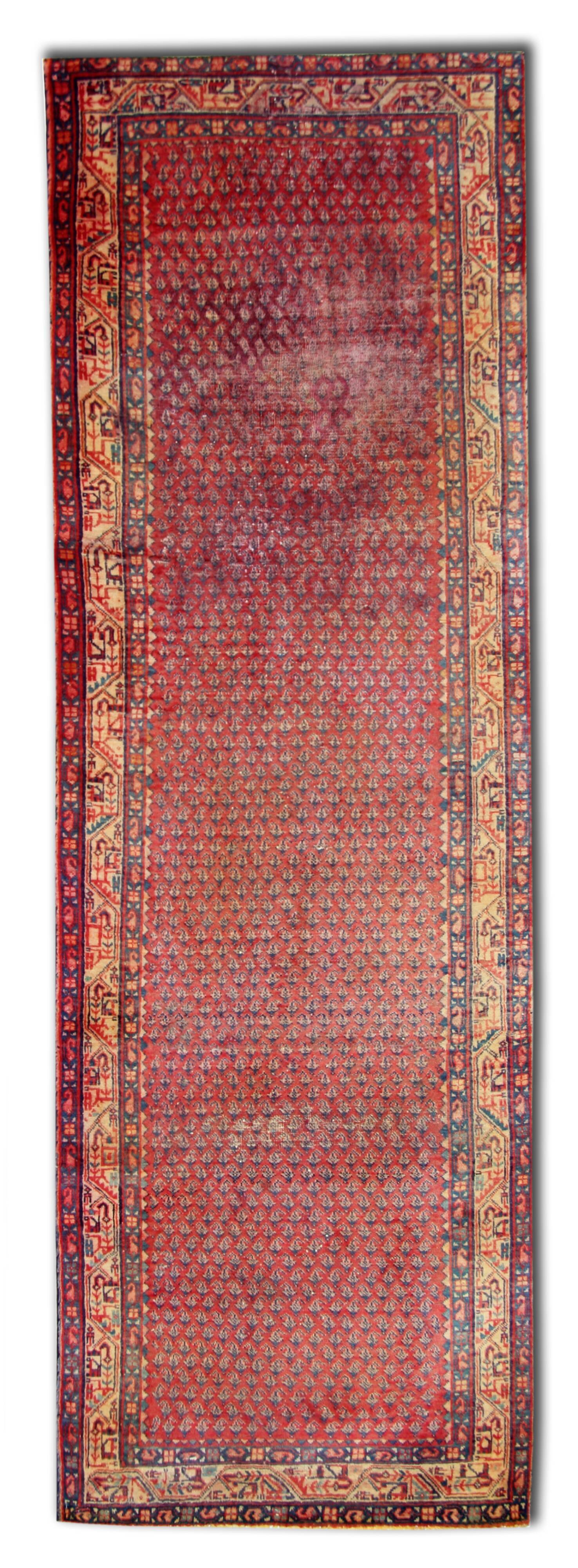 Long handmade wool persian runner traditional oriental rug- 105x320cm