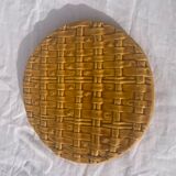 Flat round tray in slip with braided pattern signed FPP Vallauris J19 France vintage