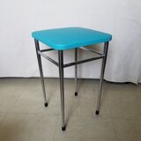 Vintage chromed stool in turquoise blue skai
