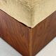 Vintage mid-century beige armchair with wooden frame and ottoman