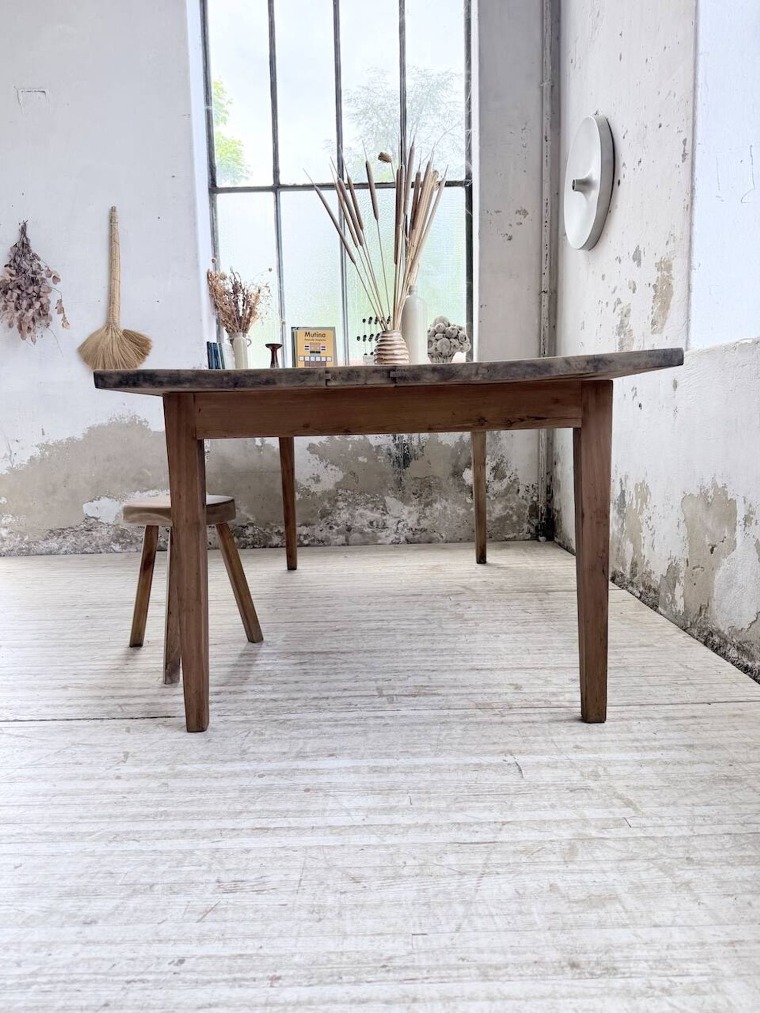 Farm table pitch pine 2 x 1 m from the 1950s