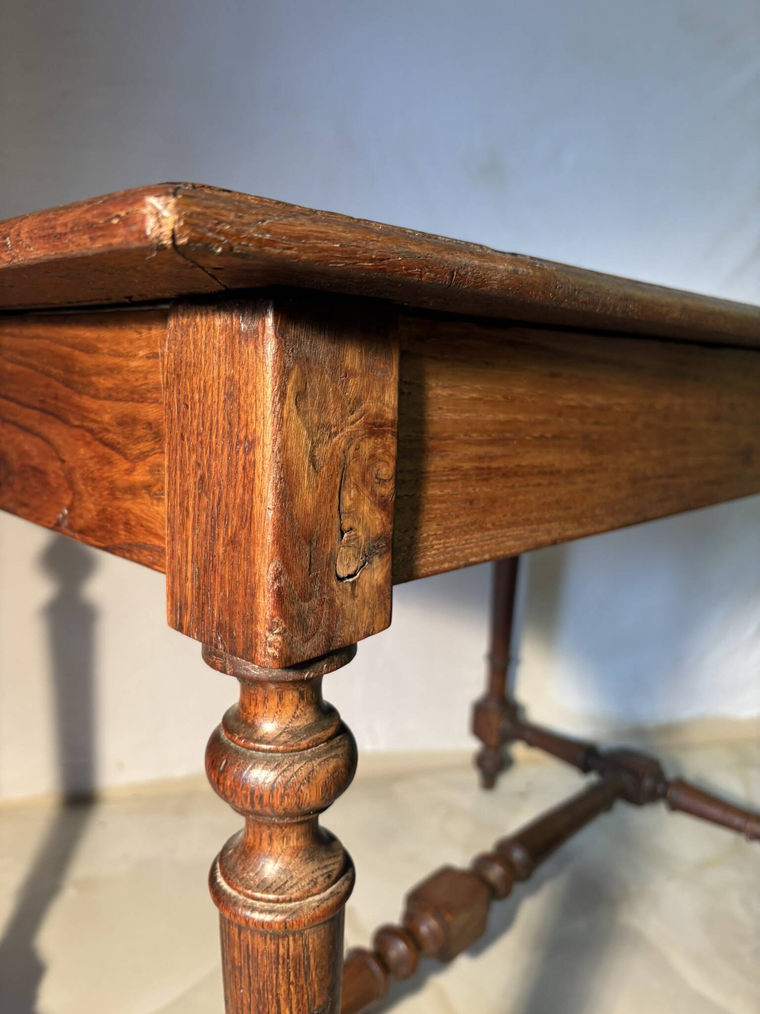 Antique solid wood table with turned legs