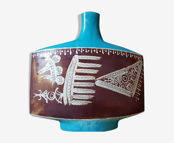 Céramique vintage vase bleu Gilbert Portanier | Selency