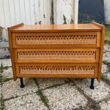 Rattan chest of drawers and vintage wood