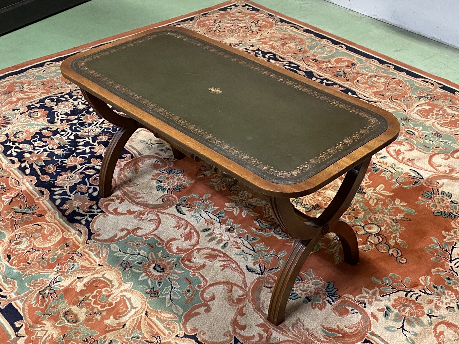 Mahogany coffee table and leather top