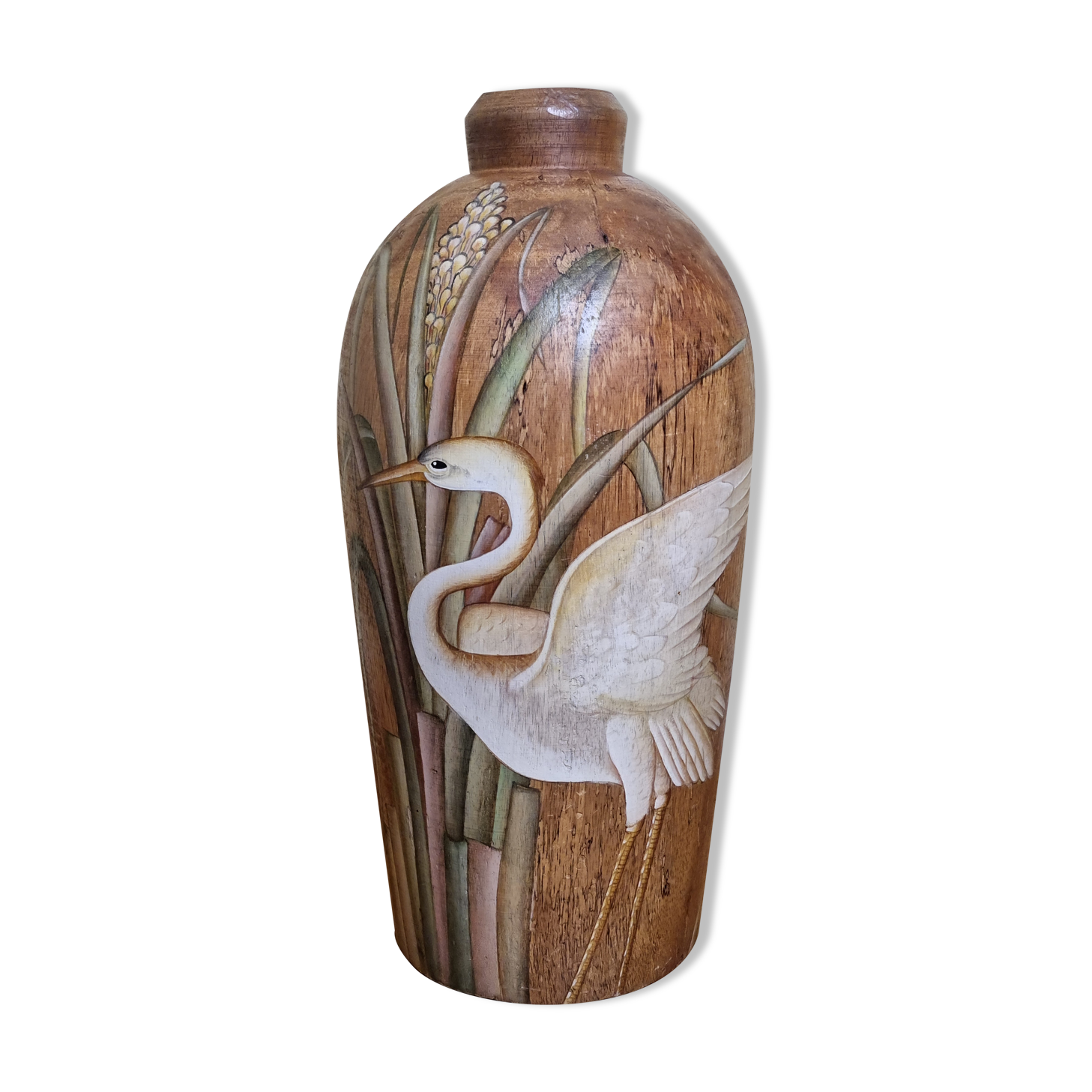 Decorative jar in painted solid wood, 57 cm