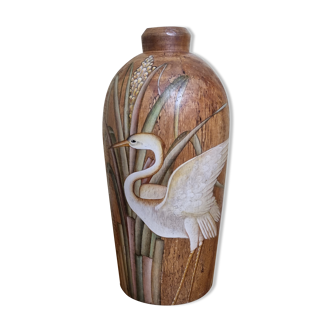 Decorative jar in painted solid wood, 57 cm